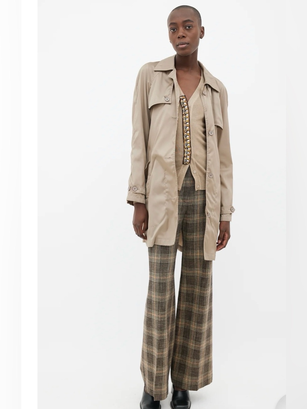 Prada 2010 Beige Nylon Trench Coat Triangle Logo